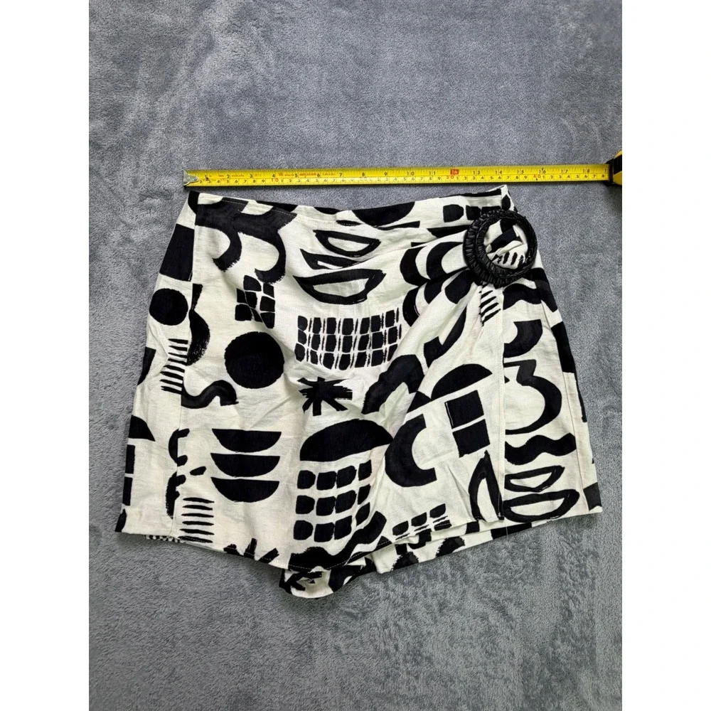 Zara Abstract Wrap Mini Skort Linen Blend Italian European Summer Vacation L - Picture 7 of 8